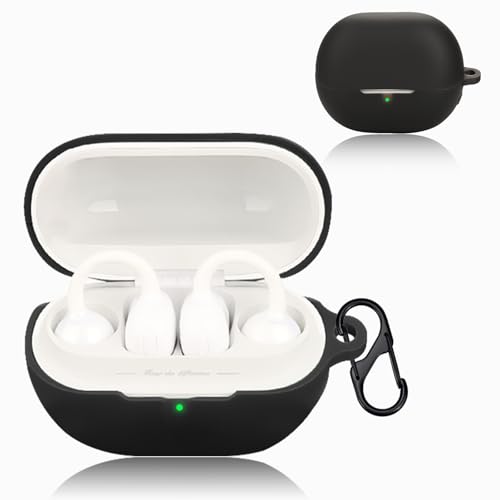 For SOUNDPEATS UU カバー ケース Ubefuu カラビナ付き 柔らかい シリコン製 軽量 紛失防止 衝撃吸収 防水 防塵 充電対応 SOUNDPEATS UU 用 ケース(ブラック)