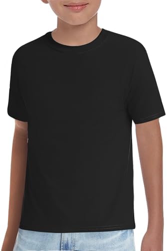 Haloumoning Boys T-Shirts Kids Short Sleeve Crewneck Solid Basic Tees Casual Tops 5-14 Years