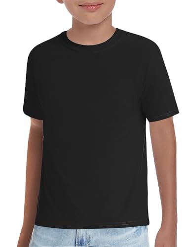 Haloumoning Boys T-Shirts Kids Short Sleeve Crewneck Solid Basic Tees Casual Tops 5-14 Years