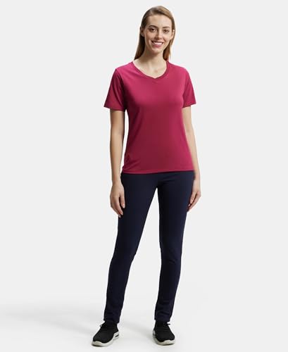 Image of Jockey AW89 Women's Super Combed Cotton Rich Fabric Relaxed Fit V-Neck Half Sleeve T-Shirt
