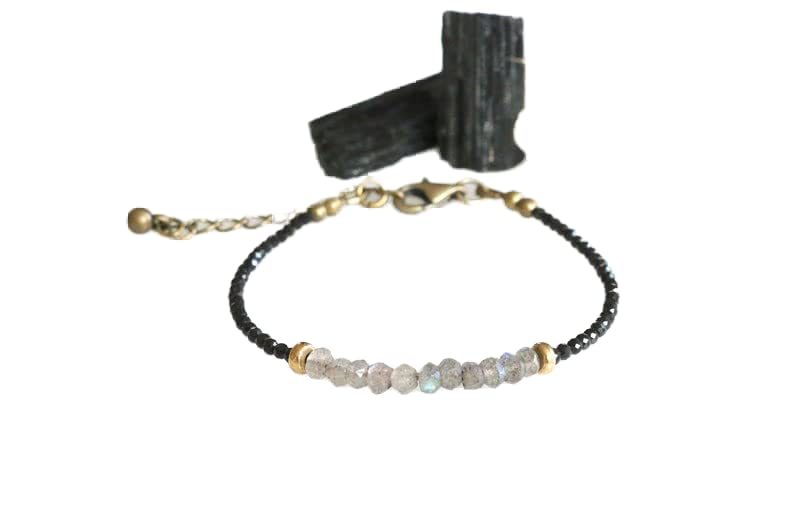 Bracelet labradorite et tourmaline noire ajustable à porter au quotidien au bureau