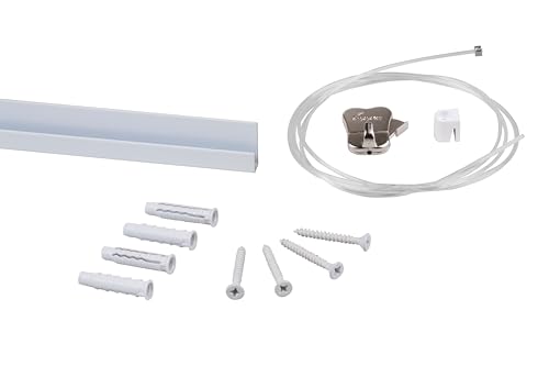 Stasj-rail + gancio cilindrico + cavo perlon con aliante 150cm + gancio zipper/Binari per appendere quadri - (1 m o set da 2 x 1 m binario quadri per appendere quadri)