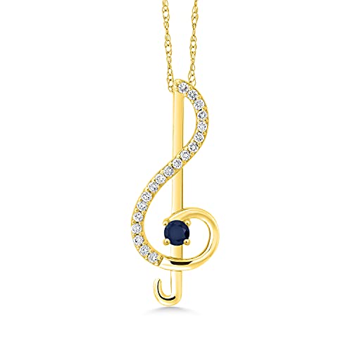 Gem Stone King 10K Gold 3MM Round Gemstone Birthstone and White Lab Grown Diamond Treble Clef Pendant Necklace Music Note Jewelry Gift For Women By Keren Hanan