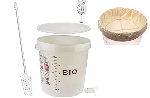Gärbehälter Set 30L Gäreimer+ Gärrohr+ Hahn+Stopfen+ Filterbeutel+ Maischelöffel Gäreimer Gärfass Cover