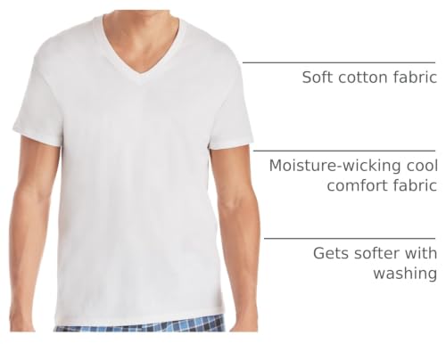 Image of Hanes Men's Undershirts T-Shirt Pack, V-Neck Cotton Tees for Men, Moisture-Wicking, Odor Control, White Multi-Pack