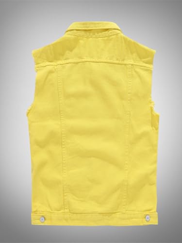 Image of Men's Sleeveless Ripped Denim Vest Casual Slim Fit Button Down Jeans Vests Jacket