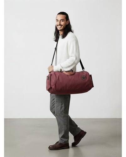 Image of The House of Tara Canvas Travel Duffle Bag | 25 litres | Sports Duffel | Gym Bags | for Men and Women |Adjustable Broad Strap | Airline Carry-On Luggage | Quick Access Pockets (Vintage Wine)