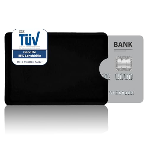 AntiSpyShop RFID Schutzhülle, TÜV geprüft, NFC Blocker - Kreditkarte, Bank EC Karte, Gesundheitskarte (Schwarz)