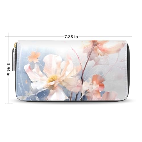 Long Wallets Leather Bifold Wallet for Women Flower Floral 4 with Zipper Credit Card Holder Large Capacity2