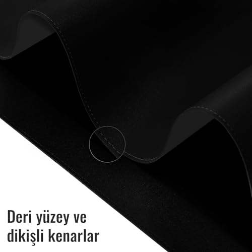Klasse Çift Renk Dikişli PU Deri Masa Matı 80x40 Cm Mousepad, Su Geçirmez Masa Sümeni, Çift Taraflı Kullanım, Dizüstü Bilgisayar/Ofis/Ev için, Kaymaz Taban (Siyah Ve Koyu Gri)