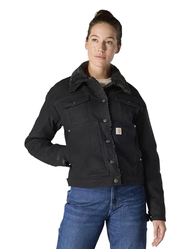 Carhartt Women's Rugged Flex® Loose Fit Canvas Sherpa-Lined Jacket, Black, 3X