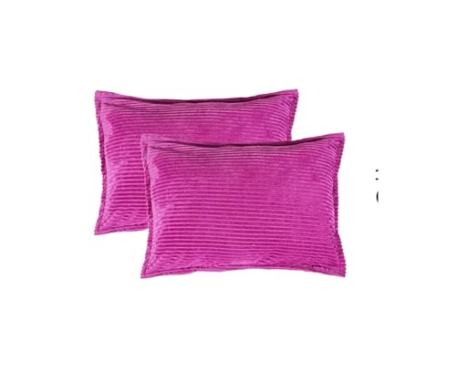 Image of RD TREND Presents Velvet 250 GSM Self Stripe Pillow Cover Set of 2 with Zipper, Size -18 inch x 28 inch Inches (45x71 Cm) (Dark Pink)
