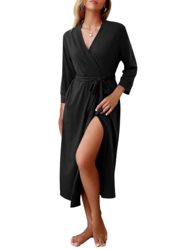 Ekouaer Women's Robe Lightweight Long Bathrobe Soft Summer Kimono Robes Casual House Robes with Attached Belt