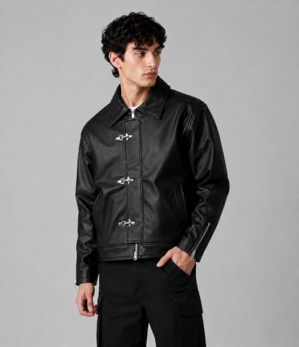 EXOTIX Men Burgundy Faux Leather Jacket - Image 5