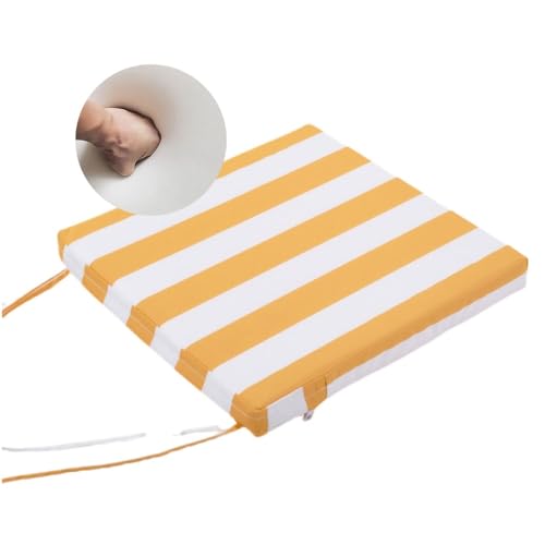 Surwin Cojines para Sillas de Jardin, Cojines Plaza para Asientos, Funda Lavable con Cremallera, 2 Cintas de Sujeción, para Interior y Exterior de Comedor, Jardín Terraza (Rayado Amarillo,45x45x10cm)