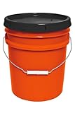 MKS Plastics 5-Gallon Bucket with Airtight Lid – Made in USA, Food Grade BPA Free Plastic, Heavy Duty Multi-Use, Metal Handle with Grip, Stackable Storage – Orange, 1 Pack