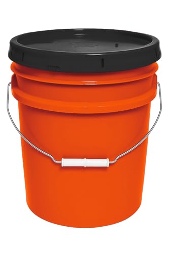 MKS Plastics 5-Gallon Bucket with Airtight Lid – Made in USA, Food Grade BPA Free Plastic, Heavy Duty Multi-Use, Metal Handle with Grip, Stackable Storage – Orange, 1 Pack