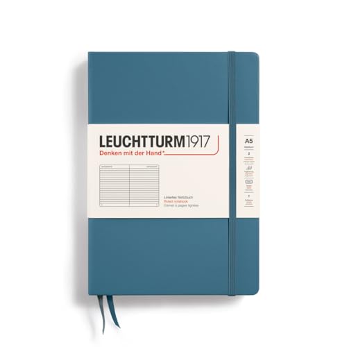 Image of LEUCHTTURM1917 - Notebook Hardcover Medium A5-251 Numbered Pages for Writing and Journaling (Stone Blue, Ruled)