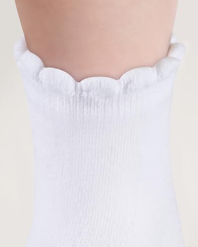 6 Pairs Girls White Socks Soft Cotton Ruffle Sock School Uniform Dress Socks Size 5-12 Years2