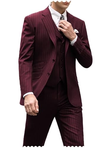 Men's 3 Piece Suit Slim Fit Stripe Tuxedo Set Wedding Business Suits for Men