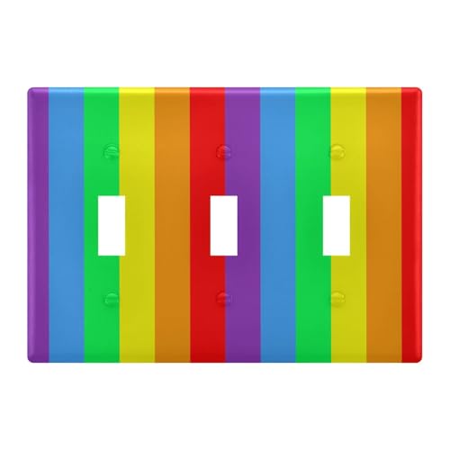 Light Switch Cover Rainbow Stripe Colorful Wall Plates for Electrical Outlets 3 Gang Rainbow Stripe Colorful