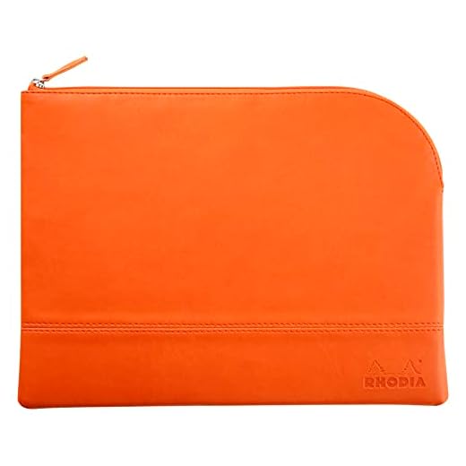 Rhodia 116746C - Rhodiarama pochette zippé en simili cuir italien - taille L (21x28 cm) TANGERINE