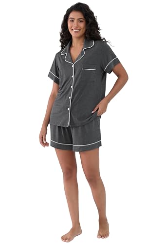 Image of Joyaria Women's Cooling Bamboo Viscose Pajamas Shorts Set Button Front | Moisture Wicking, Cool & Lightweight, Breathable PJs for Night Sweats