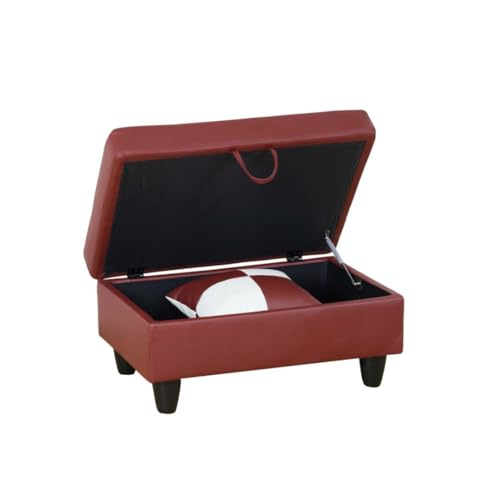 Image of Red L-Shaped 3-Piece Faux Leather Sofa with Storage Ottoman Set, Sectional Couch Leather-Like Sofa Set for Living Room, Office, Small Space