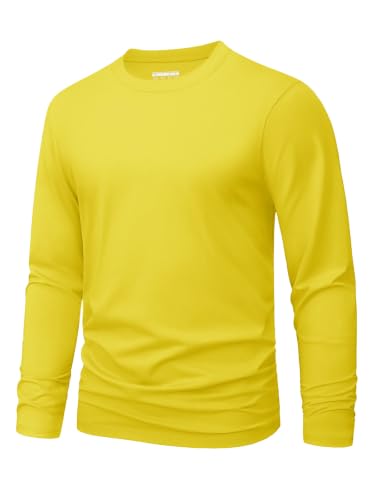 MAGNIVIT Mens Long Sleeve Shirts Cotton T-Shirt Crew Neck Midweight Tees Classic Basic Casual Tops Plain Soft Shirt Yellow