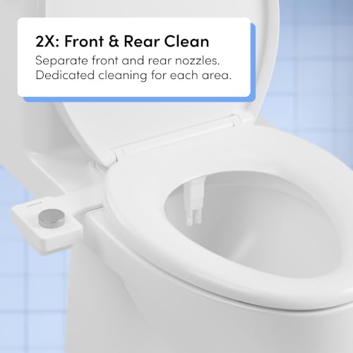 Image of TUSHY NEW Fresh Dual Nozzle Cool Water Bidet: Ultra Slim Toilet Seat Attachment Sprayer with Luxury 2 in 1 Front & Rear, Self-Cleaning, 180º Clean, (DIY Install, 10 Minutes), Matte Silver Knob