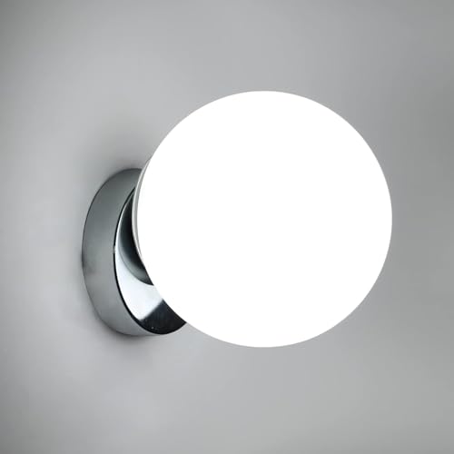 Comely Wandleuchte Innen, Vintage Wandlampe mit Glaskugel Lampenschirm, Chrom-Finish E27 Wandleuchten für Schlafzimmer, Wohnzimmer, Flur, Treppenhaus