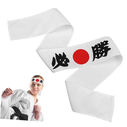 Healvian Japanese Martial Arts Headband White Cotton Hachimaki for Karate Ninja Cosplay and Sport Activities Breathable Lightweight 34.6 Inch