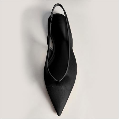 Image of Black Mesh Slingback Flats for Women Stylish Pointed Toe Design with Comfortable Mesh Material for Breathable Party Dress Elegant Shoes Size 11