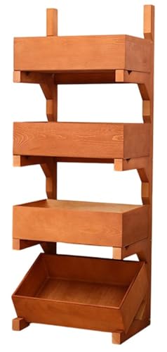 HeartTrend 無垢材オーナメントラック 木製ディスプレイ 果物、野菜、パン販売ディスプレイ ディスプレイ 収納 斜め 組み立て簡単 多機能フレーム キッチン、棚、リビングルーム、キッチン、自宅、オフィス、店舗、商業用 (4階,B)