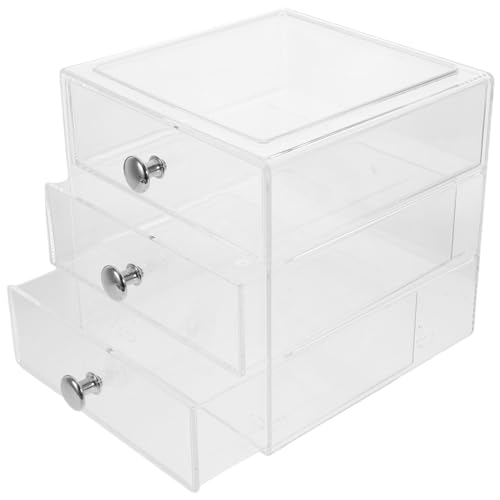 STOBAZA 3-layer Desktop Storage Box Makeup Organizer Sturdy Silver Handles Acrylic Makeup Display Case