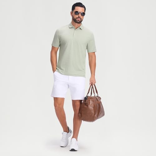 M MAELREG Polo para Hombre con Rayas Jacquard, Secado Rápido, Manga Corta, Rendimiento y Control de Humedad miniatura 6