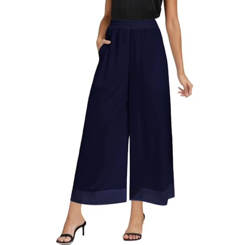 Pantalon décontracté femme fluide taille haute en mousseline de soie légère