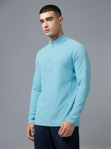 Image of TECHNOSPORT Men's Solid Full Sleeve T-Shirt ELASTOPLUS Quick Dry Slim Fit Mock Neck Sports Tee for Training Layering Casual Wear UPF50+ Anti Odour