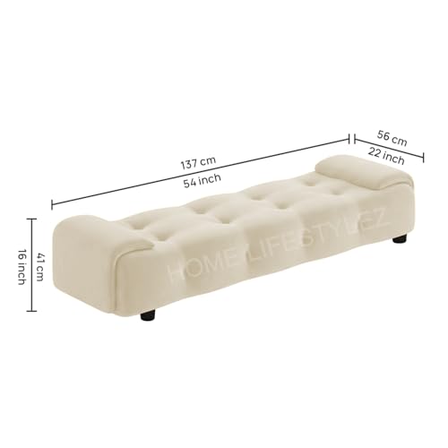 Image of Home Lifestlez Monel 2 Seater Tufted Ottoman Bench | Velvet Upholstered | Seating Bench Window Bench Footrest Stool End of Bed Bench Living Room Furniture | Comfortable & Stylish - Cream