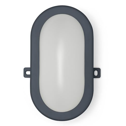 Velamp TARTARUGA Plafoniera LED impermeabile (IP44) – 450 lumen luce bianca naturale 4000K. Ideale per montaggio all’esterno – Colore antracite