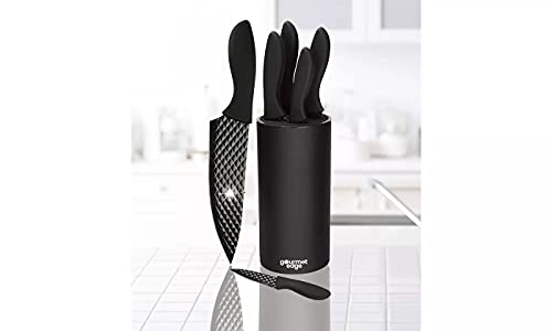 Gourmet Edge - 7-Piece Diamond Nonstick Blade Cutlery Set with Universal Knife Block - High Carbon Stainless Steel with Ergonomic Handle - Ultra Sharp for Home Kitchen and Restaurant, black