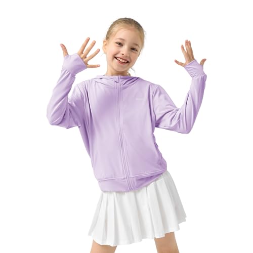 Rolanko Kids Zip Up Sun Hoodie UPF50+ with Thumbholes, Lightweight UV Protection Jacket for Girls Athletic Tops 5-12 Years
