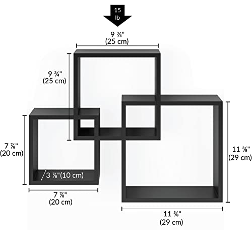 Ballucci Modern Interlocking Cube Floating Shelves, Wall Mount Wood Square Shelves For Living Room, Bedroom, Bathroom, Easy To Install Wall Decor Box Shelves, Black #TOP2