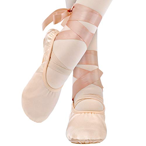 Ijonda Dansoft Ballet Shoes For Girls And Women Pink Satin Ballet Practice Slippers With Ribbons And Elastics #TOP2