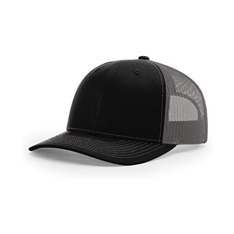 Richardson 112 Mesh Back Trucker Cap Snapback Hat, Black / Charcoal, Adjustable Cover