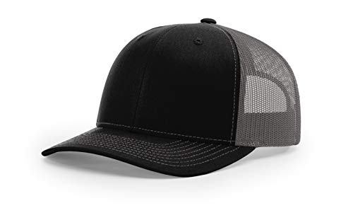 Richardson 112 Mesh Back Trucker Cap Snapback Hat, Black / Charcoal, Adjustable