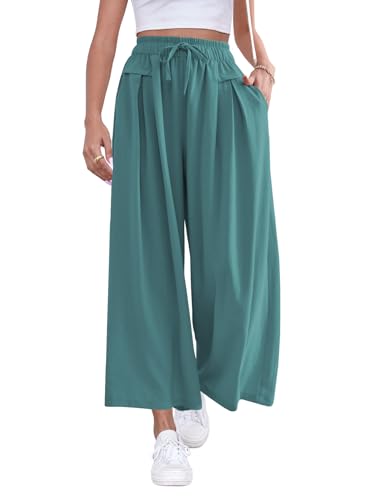 Image of ZJCT Wide Leg Palazzo Pants for Women Summer Beach Pants Flowy Loose Casual Lounge Pajama Yoga Pants with Pockets