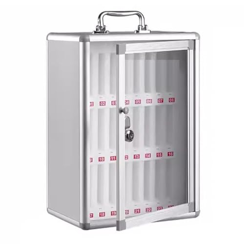 Wall Mounted Cell Phone Storage Box - 60 Slot Aluminum Alloy Organizer with Lock &amp; Handle, Secure Pocket Chart for Schools &amp; Offices - Silver-A