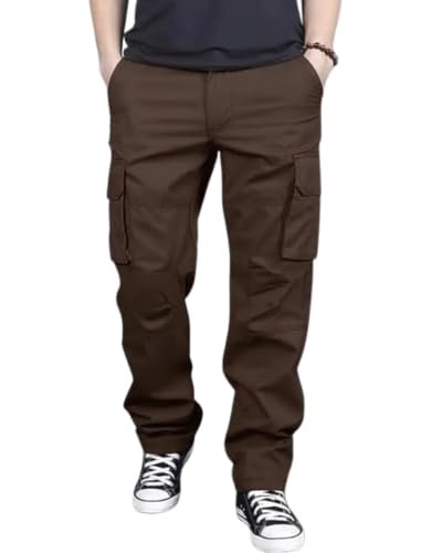 Image of DBAX Men's Olive Green Utility Cargo Pants | Multi Pocket Relaxed Fit Cargo Trousers | Durable Casual Streetwear Pants for Men