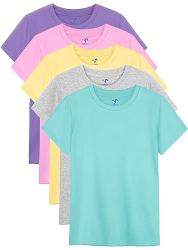 5 Pack Girls Shirts Short Sleeve Shirt for Girls Soft Cotton Tees Kids Tshirts Clothes Summer Tops T-Shirt